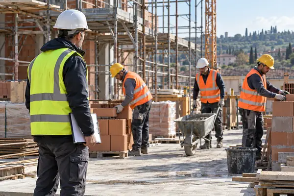 Preposto in cantiere mentre vigila sulle lavorazioni